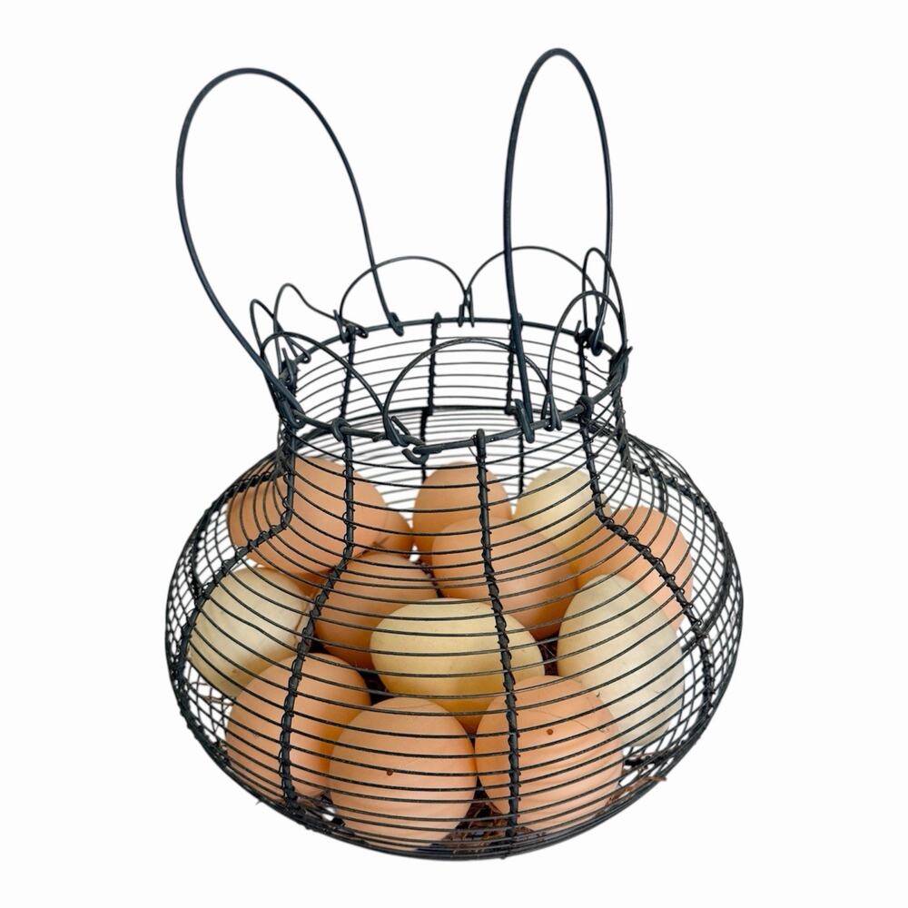 Vintage Wire Egg Basket W/ Faux Eggs Rustic Country Farmhouse Decor